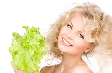 Image showing happy woman with lettuce