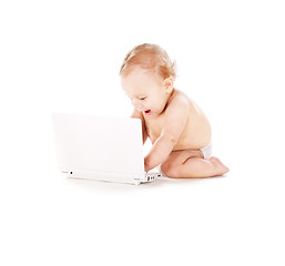 Image showing baby boy with laptop computer