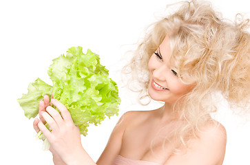 Image showing happy woman with lettuce