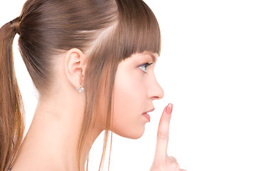 Image showing finger on lips