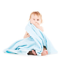 Image showing baby with blue towel