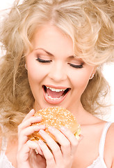 Image showing woman with burger