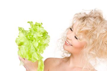 Image showing happy woman with lettuce