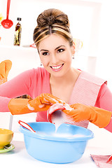 Image showing housewife washing dish