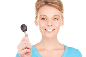 Image showing happy woman with car key