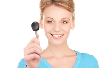 Image showing happy woman with car key