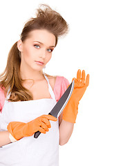 Image showing housewife with big knife