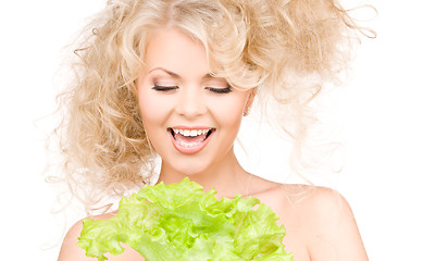 Image showing happy woman with lettuce