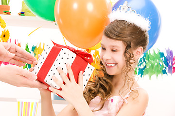 Image showing party girl with balloons and gift box