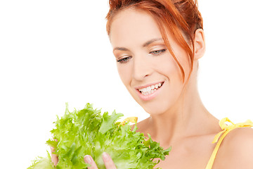 Image showing happy woman with lettuce