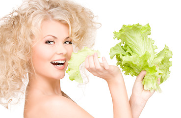 Image showing happy woman with lettuce