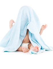 Image showing baby with blue towel