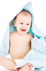 Image showing baby with blue towel