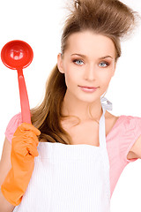Image showing housewife with red ladle