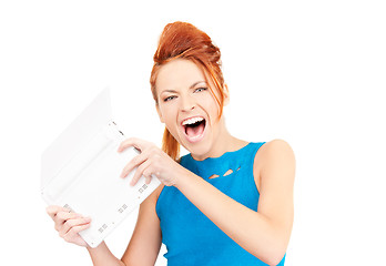 Image showing angry woman with laptop computer