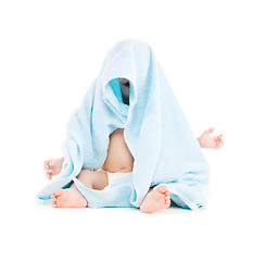 Image showing baby with blue towel