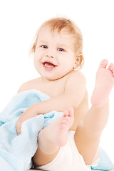 Image showing baby with blue towel