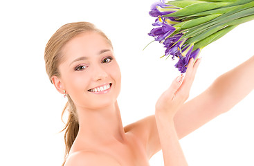 Image showing happy girl with flowers
