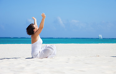 Image showing meditation on the beach