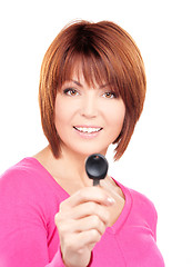 Image showing happy woman with car key