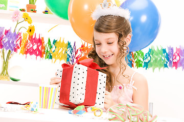 Image showing party girl with balloons and gift box