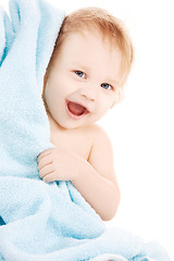 Image showing baby with blue towel