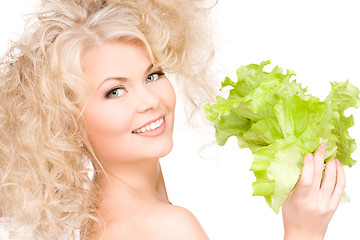 Image showing happy woman with lettuce