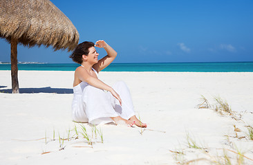 Image showing happy woman on the beach