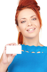 Image showing happy girl with business card