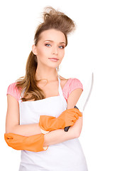 Image showing housewife with big knife