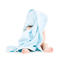 Image showing baby with blue towel
