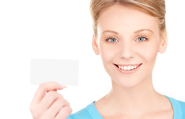 Image showing happy girl with business card