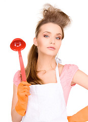 Image showing housewife with red ladle