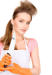 Image showing housewife with big knife