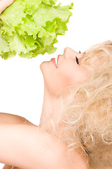 Image showing happy woman with lettuce