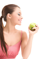 Image showing young beautiful woman with green apple