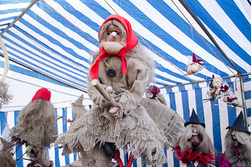 Image showing handmade ugly scary witch figure broom market fair 