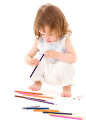 Image showing little girl with color pencils