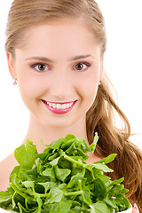 Image showing happy woman with spinach