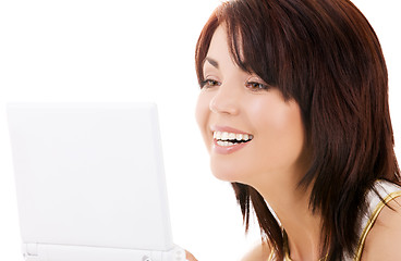 Image showing happy woman with laptop computer