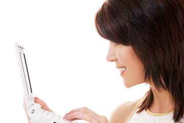 Image showing happy woman with laptop computer