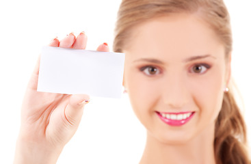 Image showing happy girl with business card