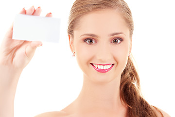 Image showing happy girl with business card