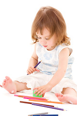 Image showing little girl with color pencils