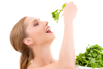 Image showing happy woman with spinach