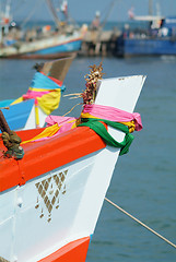 Image showing Bow of wooden fishing boat