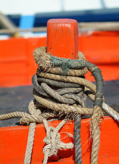 Image showing Ropes on an orange cleat