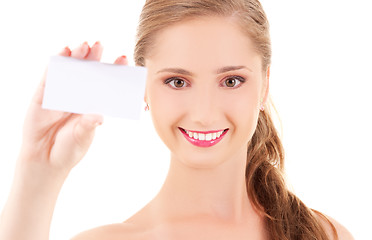 Image showing happy girl with business card