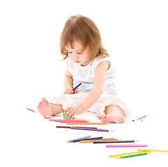 Image showing little girl with color pencils