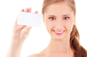 Image showing happy girl with business card